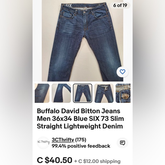 Buffalo David Bitton Six denim men’s jeans Size W42 X L34 - Picture 14 of 16